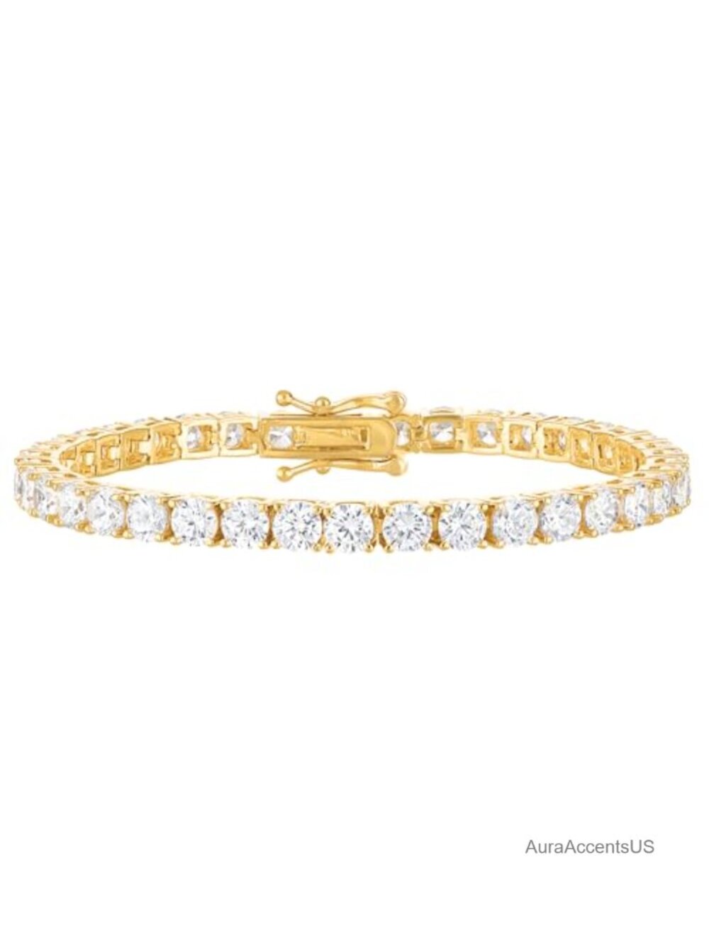 Tennis Bracelet Gold Plated Round Cut CZ Simulated Diamond 5A Cubic Zirconia